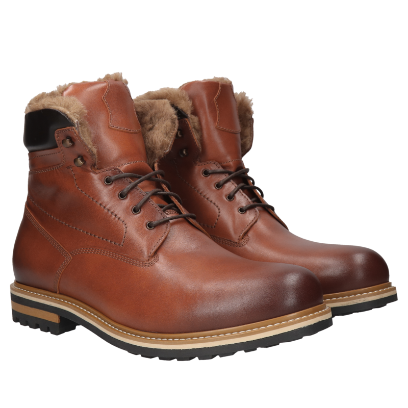 Męskie trzewiki zimowe z naturalnym futrem z barana, wygodne i ciepłe, Conhpol, Konopka Shoes