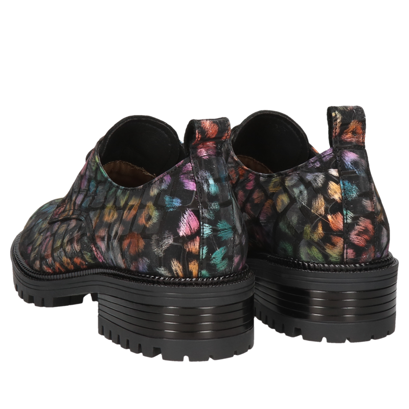 Damskie półbuty wiązane kolorowa panterka, grube podeszwy