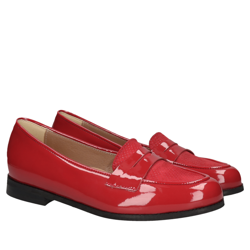 Czerwone loafersy Julia, Conhpol Relax - polska produkcja, Mokasyny i loafersy, RE2664-02, Konopka Shoes