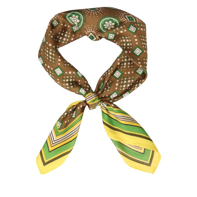 Zielono-żółta, satynowa apaszka damska chusta, AL0056-01, Konopka Shoes