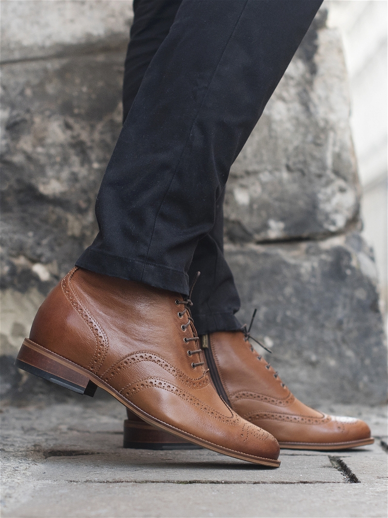 Brązowe, casualowe buty podwyższające, skórzane trzewiki męskie, Conhpol - polska produkcja, CH5721-01Konopka Shoes