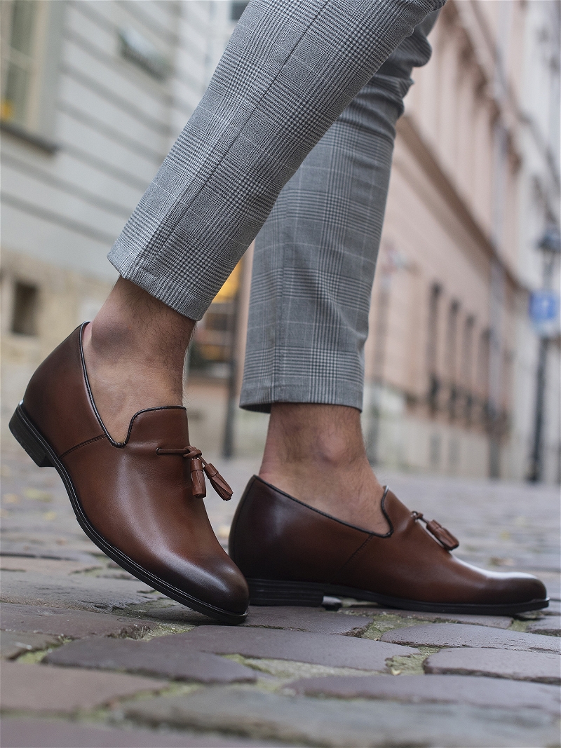 Brązowe buty podwyższające Luis +7 cm, Conhpol - Polski producent, Loafersy podwyższające, CH6178-02, Konopka Shoes
