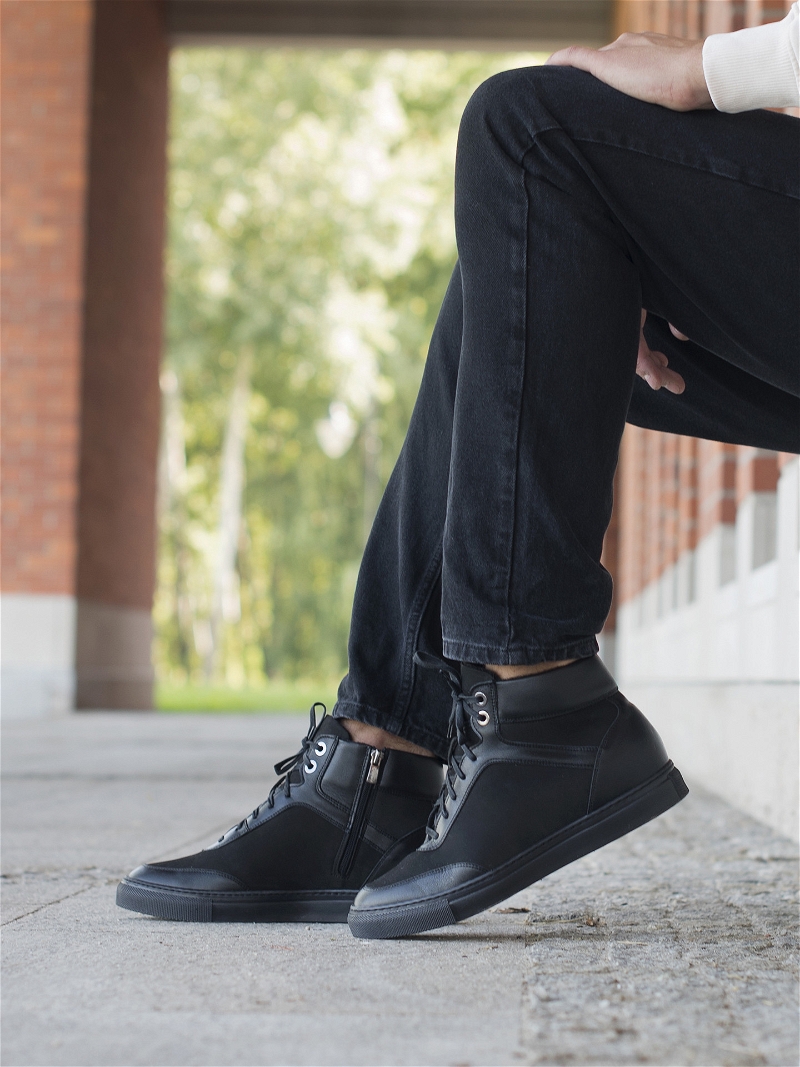 Czarne trzewiki podwyższające Xavier +6 cm, Conhpol Dynamic, Konopka Shoes