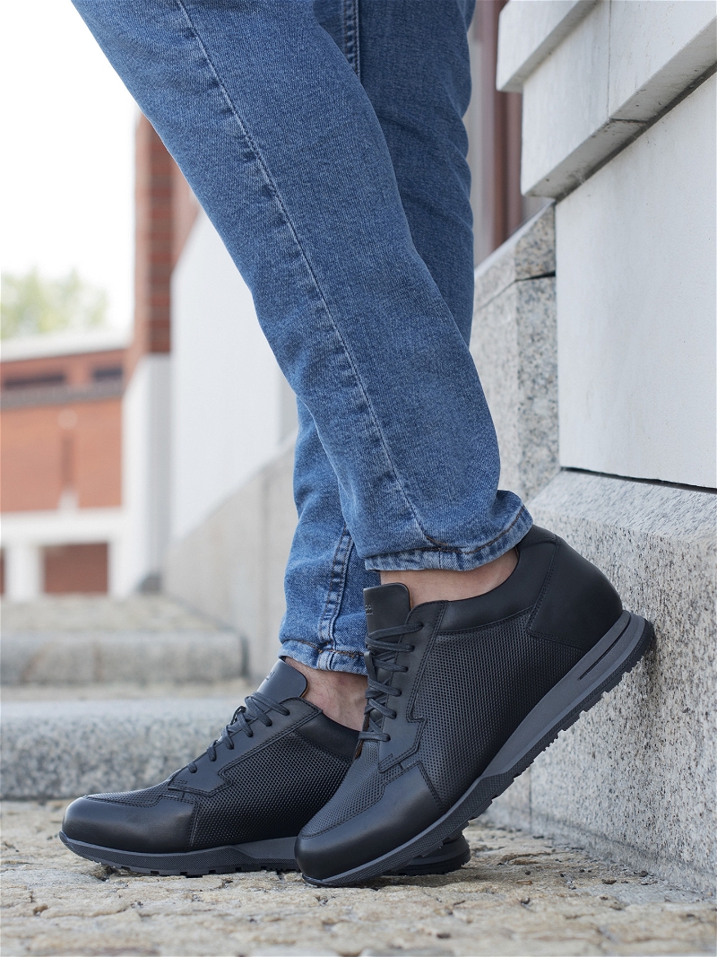 Czarne sneakersy podwyższające Cyrus +7 cm, Conhpol Dynamic - Polska produkcja, Sneakersy, SH2601-01, Konopka Shoes