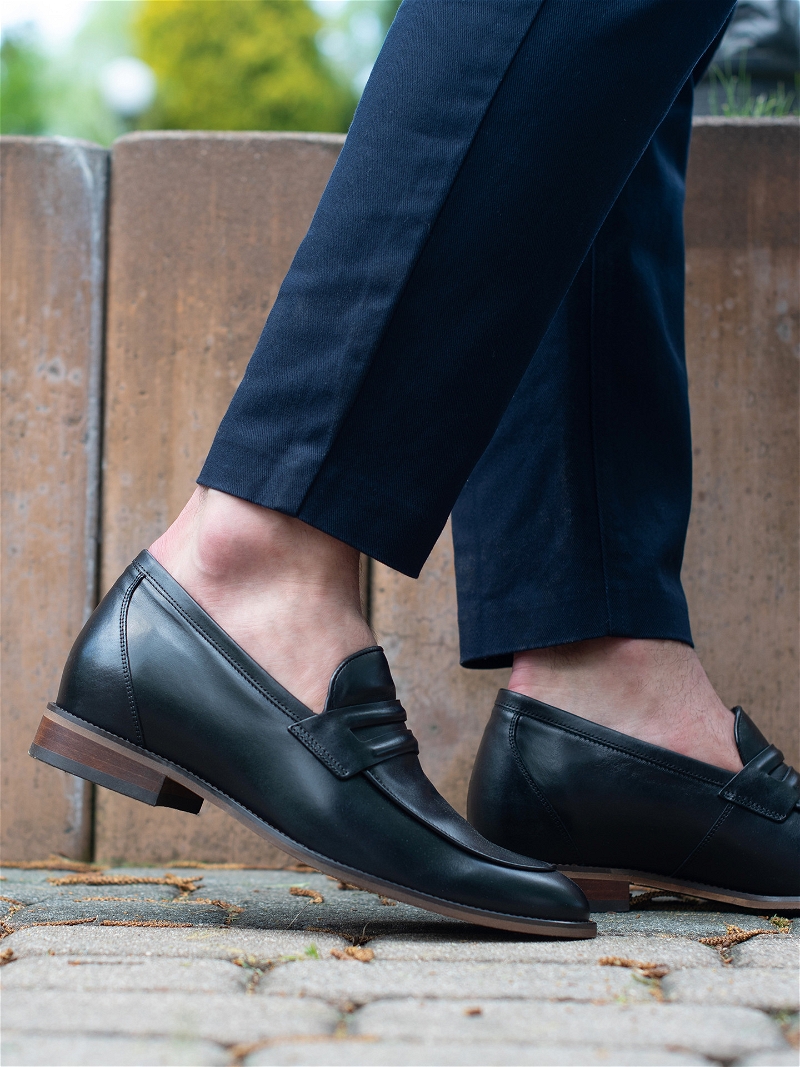 Czarne buty podwyższające Luis +7 cm, Conhpol - polska produkcja, Loafersy podwyższające, CH6297-01, Konopka Shoes