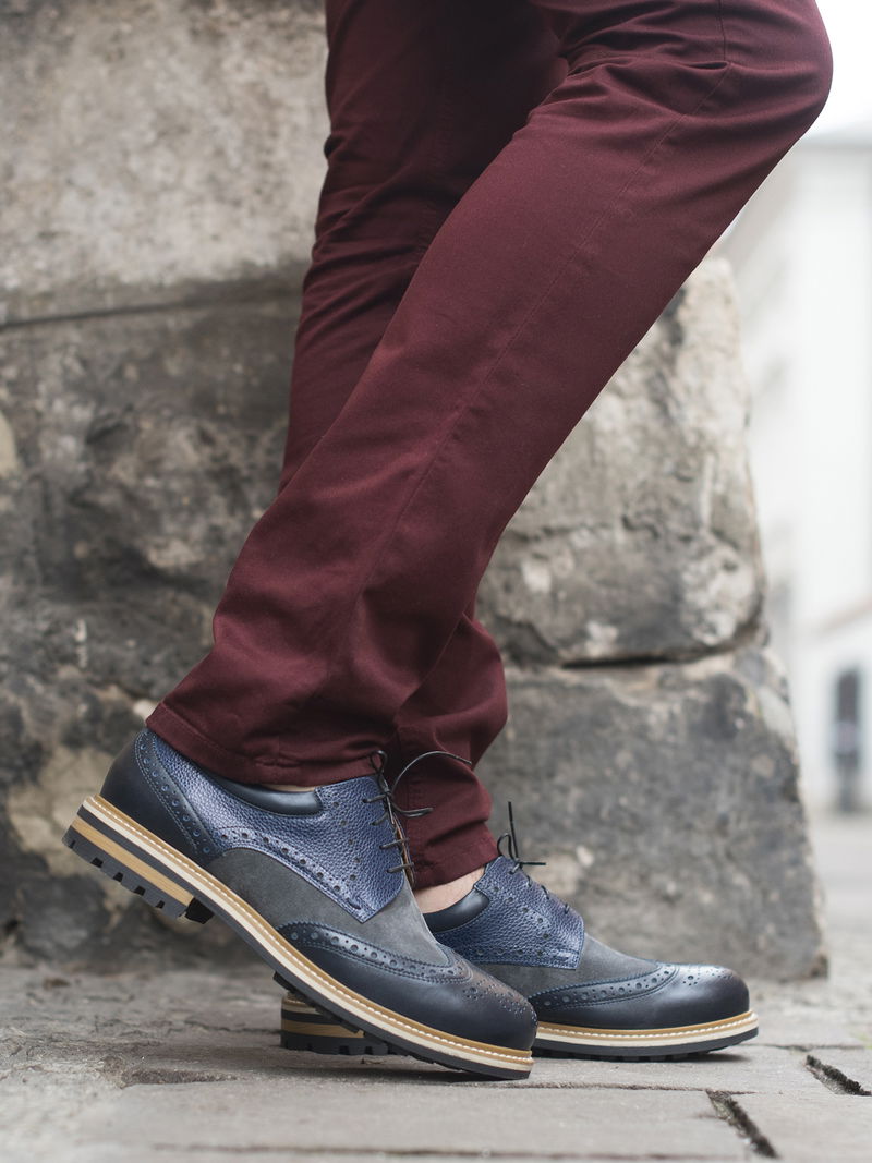 Granatowo-szare derby Olivier II, Conhpol, Konopka Shoes Granatowo-szare derby Olivier II, Conhpol, Konopka Shoes