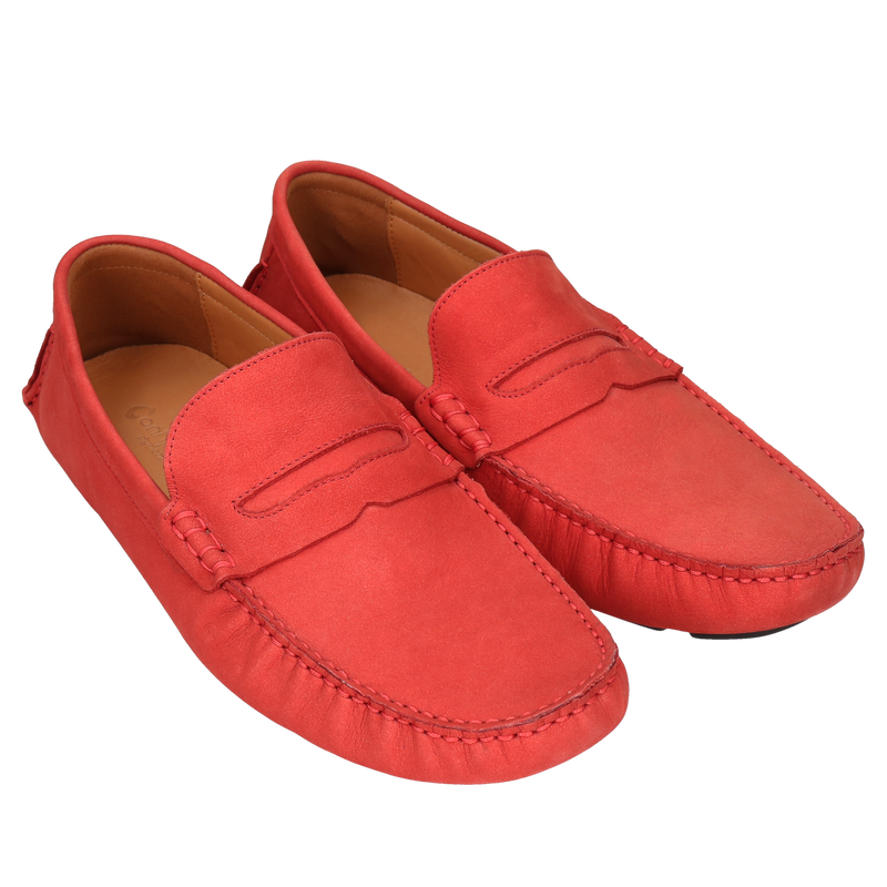 Czerwone mokasyny Alvaro, Conhpol Dynamic - polska produkcja, Loafersy i mokasyny, SD0194-08, Konopka Shoes