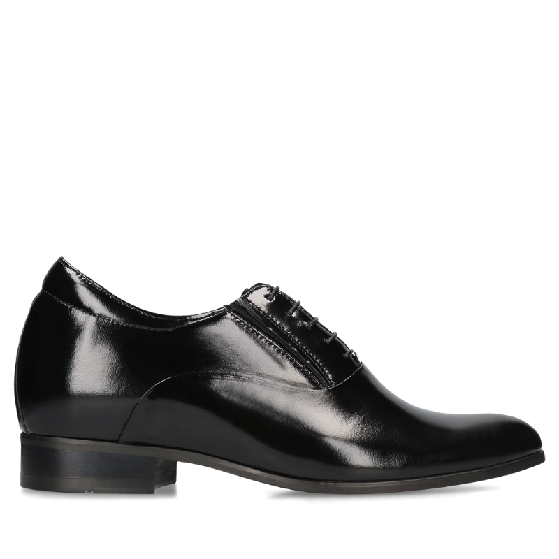 Czarne, eleganckie buty podwyższające, oxfordy z naturalnej licowej skóry, Conhpol, Konopka Shoes