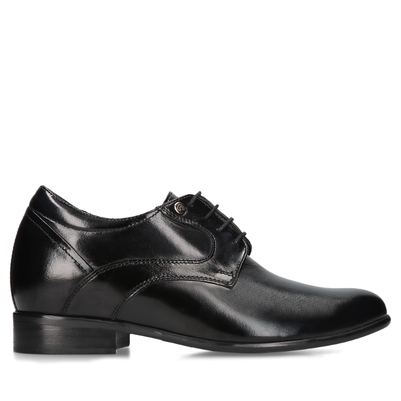 Czarne, eleganckie buty podwyższające, Derby, Conhpol - polska produkcja, CH0202-01, Konopka Shoes