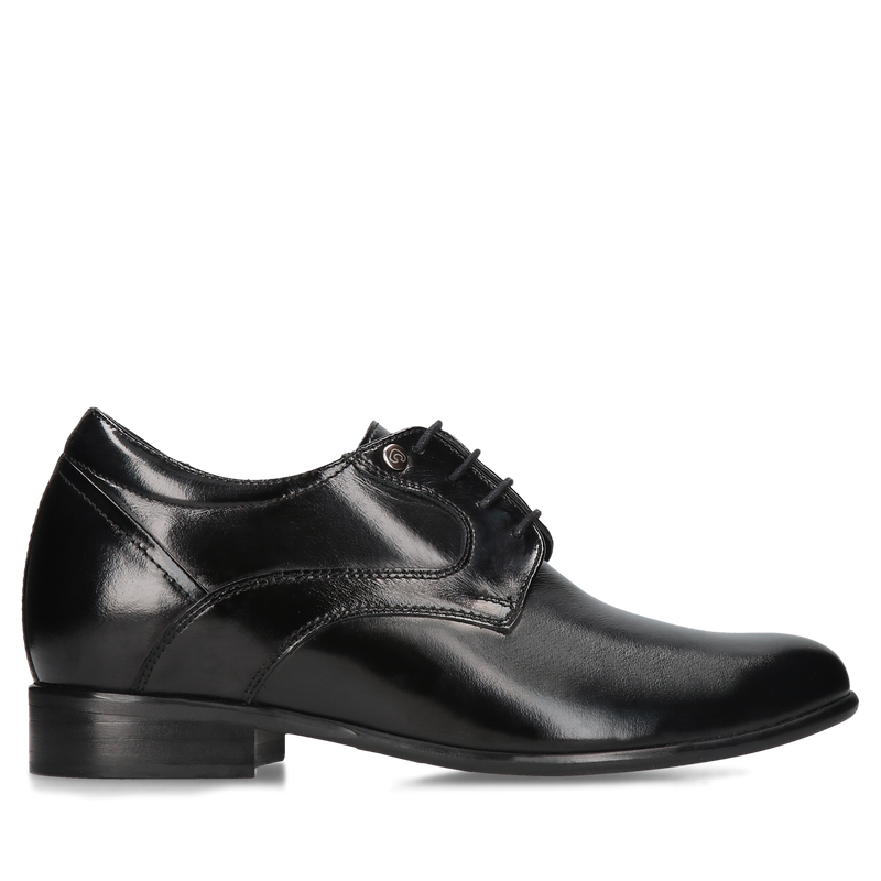 Czarne, eleganckie buty podwyższające, Derby, Conhpol - polska produkcja, CH0202-01, Konopka Shoes