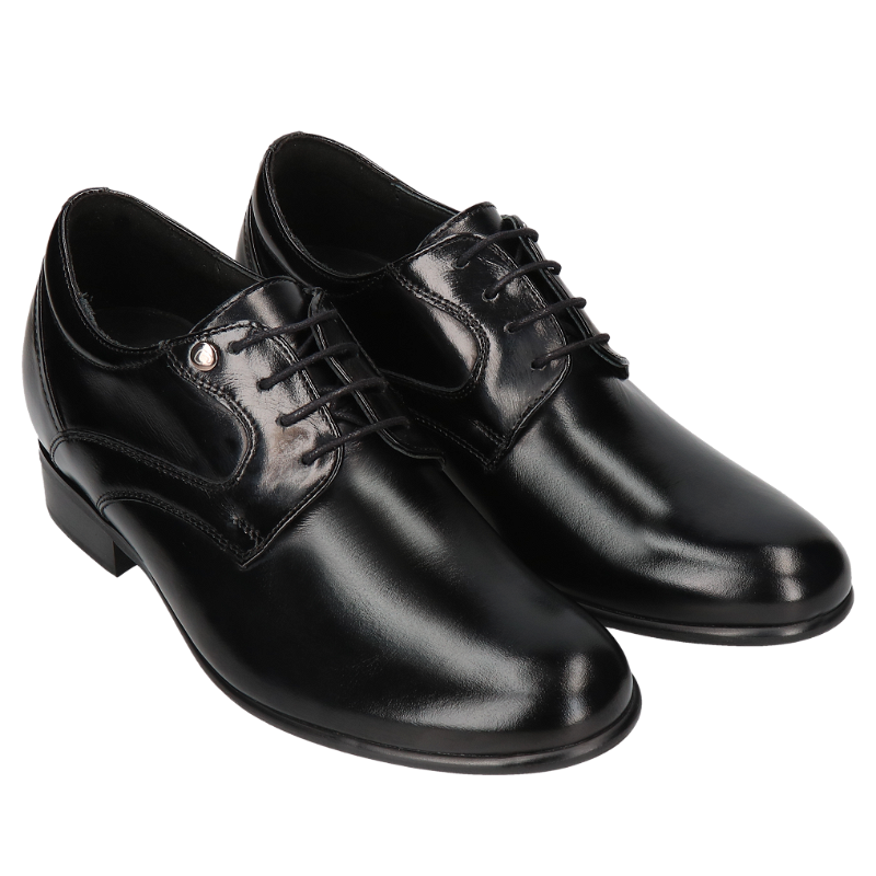 Czarne, eleganckie buty podwyższające, Derby, Conhpol - polska produkcja, CH0202-01, Konopka Shoes