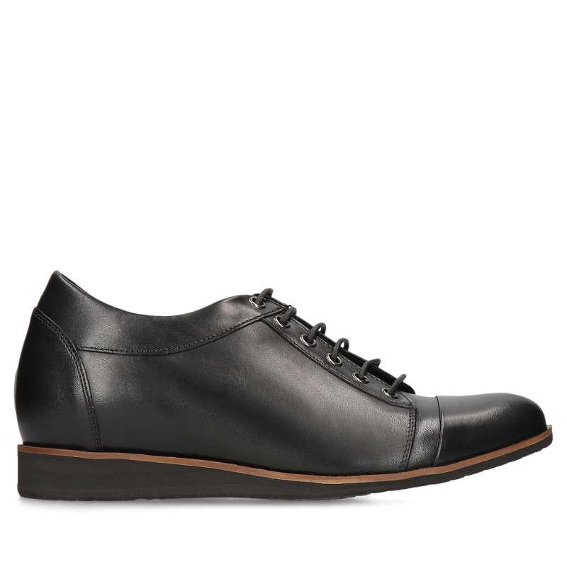 Czarne, casualowe buty podwyższające, męskie półbuty ze skóry licowej, Conhpol, Konopka Shoes