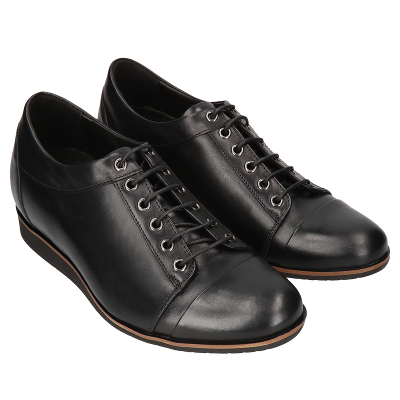 Czarne, casualowe buty podwyższające, męskie półbuty ze skóry licowej, Conhpol, Konopka Shoes