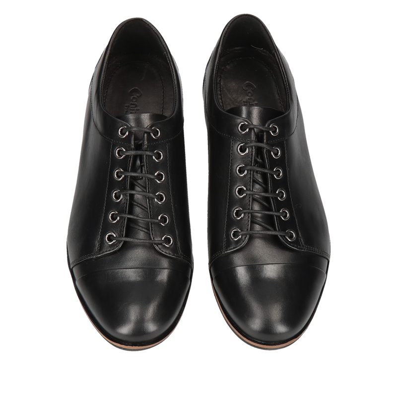 Czarne, casualowe buty podwyższające, męskie półbuty ze skóry licowej, Conhpol, Konopka Shoes