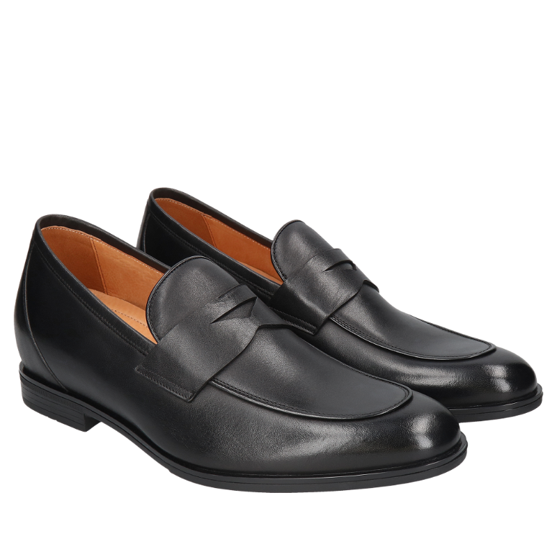 Czarne buty podwyższające Luis + 7 cm, Conhpol - Polski producent, Loafers podwyższające, CH6345-01, Konopka Shoes
