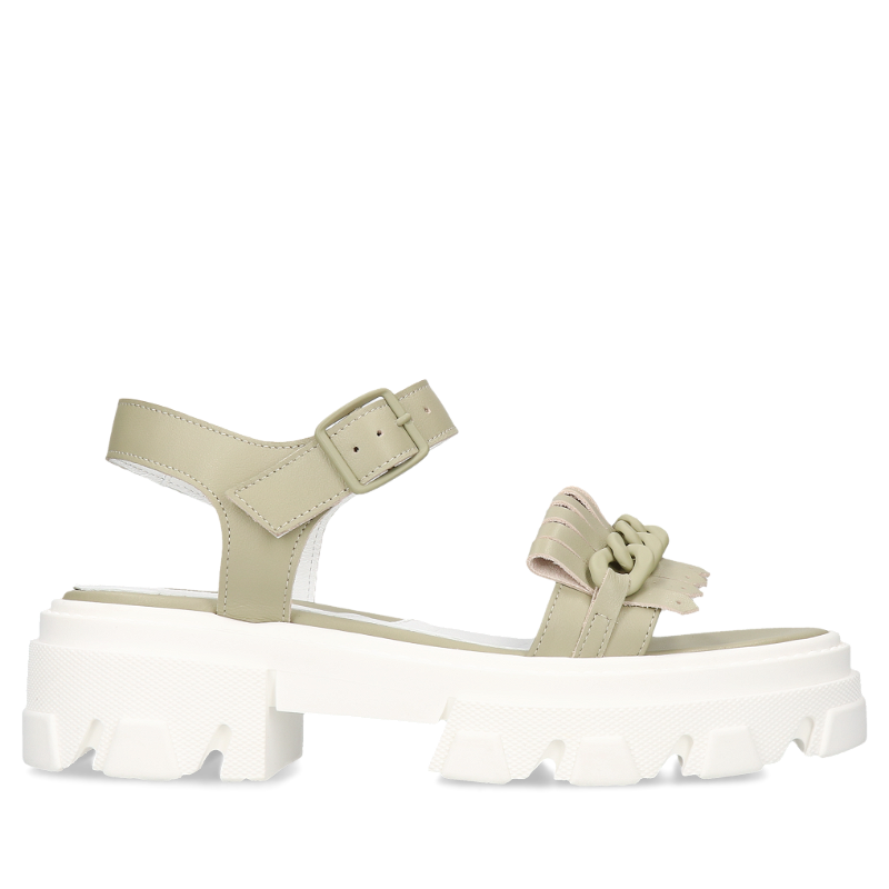 Zielono-białe skórzane sandały damskie na grubej podeszwie, Conhpol Bis - polska produkcja, BI5748-01, Konopka Shoes