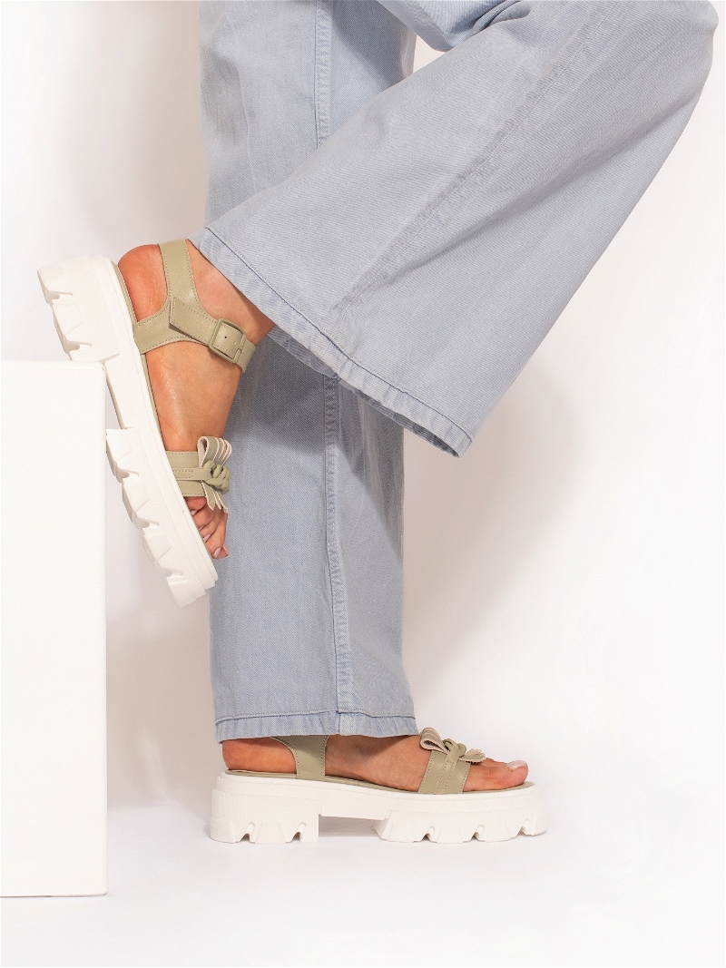 Zielono-białe skórzane sandały damskie na grubej podeszwie, Conhpol Bis - polska produkcja, BI5748-01, Konopka Shoes