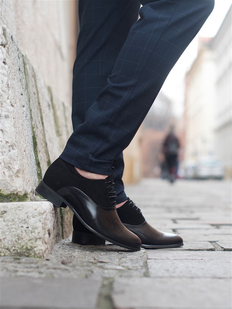 Czarne, eleganckie buty podwyższające, Oxfordy , Conhpol - polska produkcja, CH0437-03, Konopka Shoes
