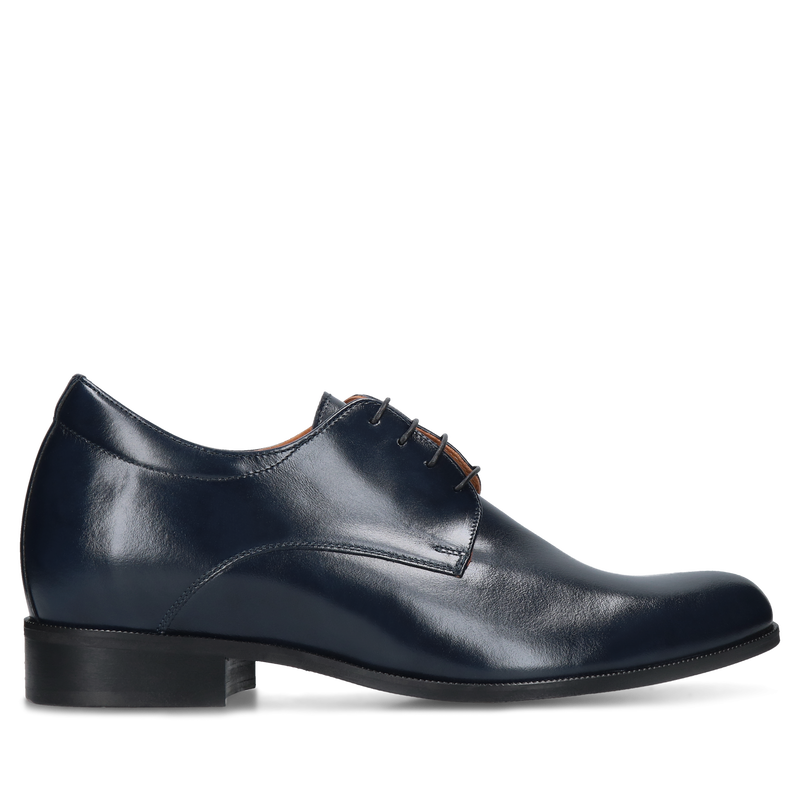 Buty podwyższające granatowe męskie, eleganckie derby, skórzane buty do ślubu, Conhpol, Konopka Shoes