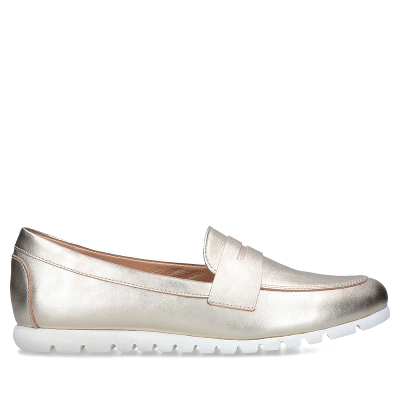 Złote loafersy Julia, Conhpol Relax - polska produkcja, Mokasyny i loafersy, RE2738-01, Konopka Shoes