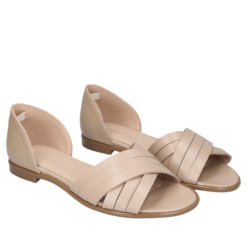 Beżowe, eleganckie sandały damskie ze skórzanych paseczków, Conhpol Relax - polska produkcja, RE2735-02, Konopka Shoes