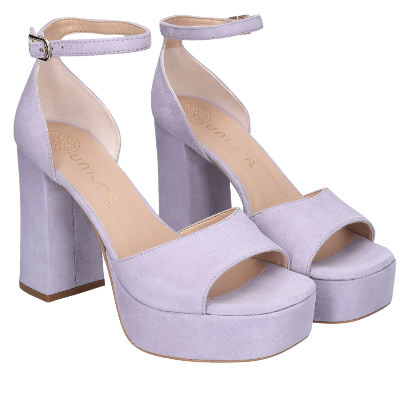 Fioletowe sandały damskie na obcasie z miękkiego zamszu, Unisa, UN0002-01, Konopka Shoes