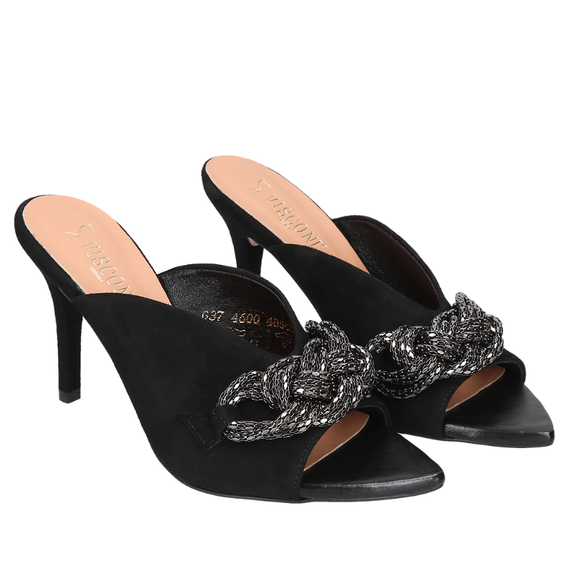 Czarne klapki Lauren, Visconi, Klapki, VS0001-01, Konopka Shoes