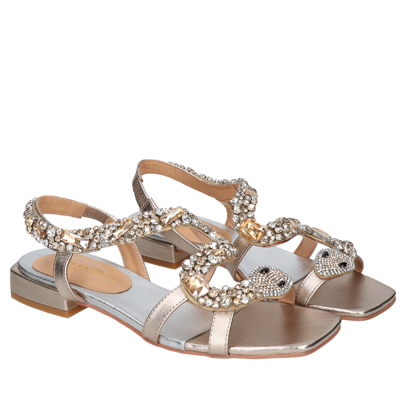 Złote, biżuteryjne sandały damskie hiszpańskiej marki Alma En Pena, AM0016-01, Konopka Shoes