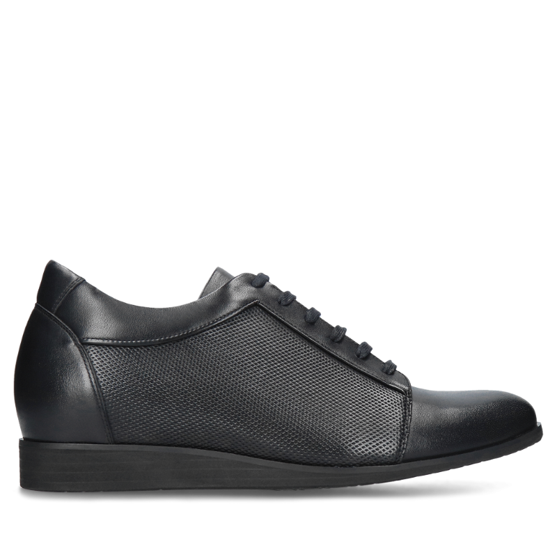 Czarne, sportowe buty podwyższające, sneakersy ze skóry naturalnej, Conhpol - polska produkcja, CH6347-01, Konopka Shoes