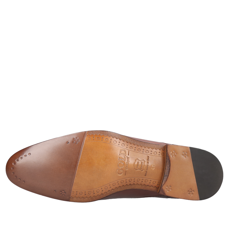 Luksusowe buty na skórzanej podeszwie, męskie buty brązowe na skórze Conhpol Gold, eleganckie buty męskie na skórzanej podeszwie