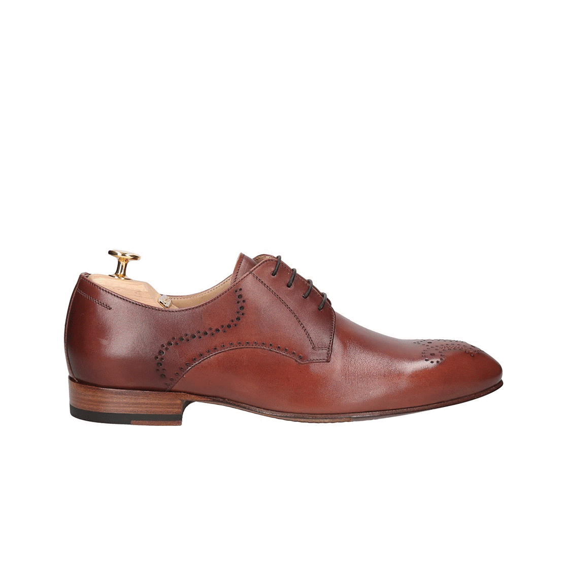 Luksusowe buty na skórzanej podeszwie, męskie buty brązowe na skórze Conhpol Gold, eleganckie buty męskie na skórzanej podeszwie