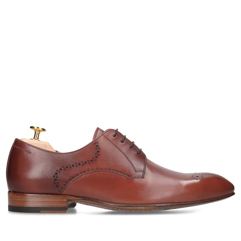 Luksusowe buty na skórzanej podeszwie, męskie buty brązowe na skórze Conhpol Gold, eleganckie buty męskie na skórzanej podeszwie