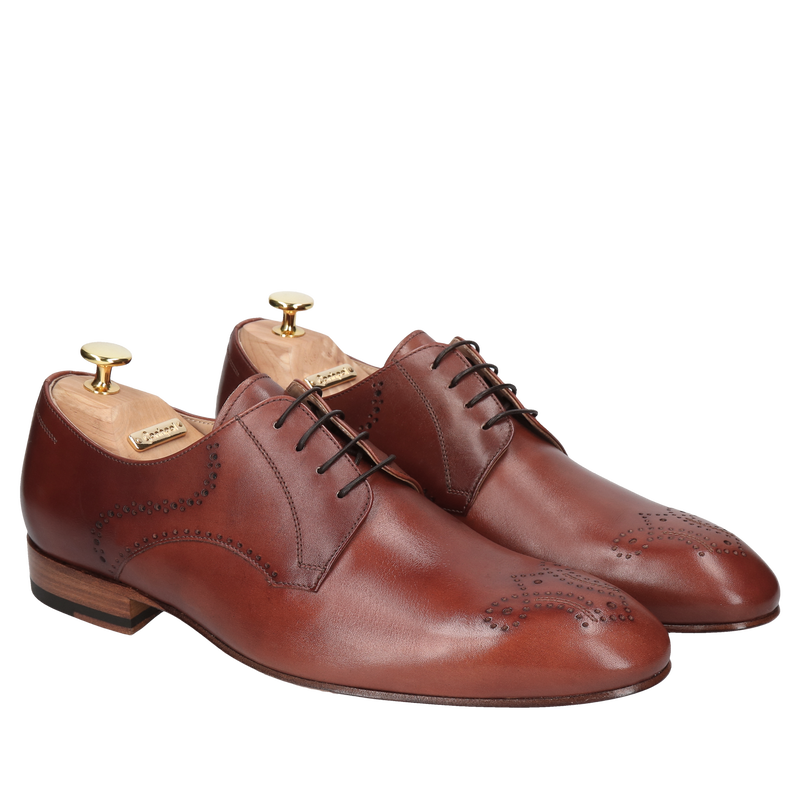 Luksusowe buty na skórzanej podeszwie, męskie buty brązowe na skórze Conhpol Gold, eleganckie buty męskie na skórzanej podeszwie