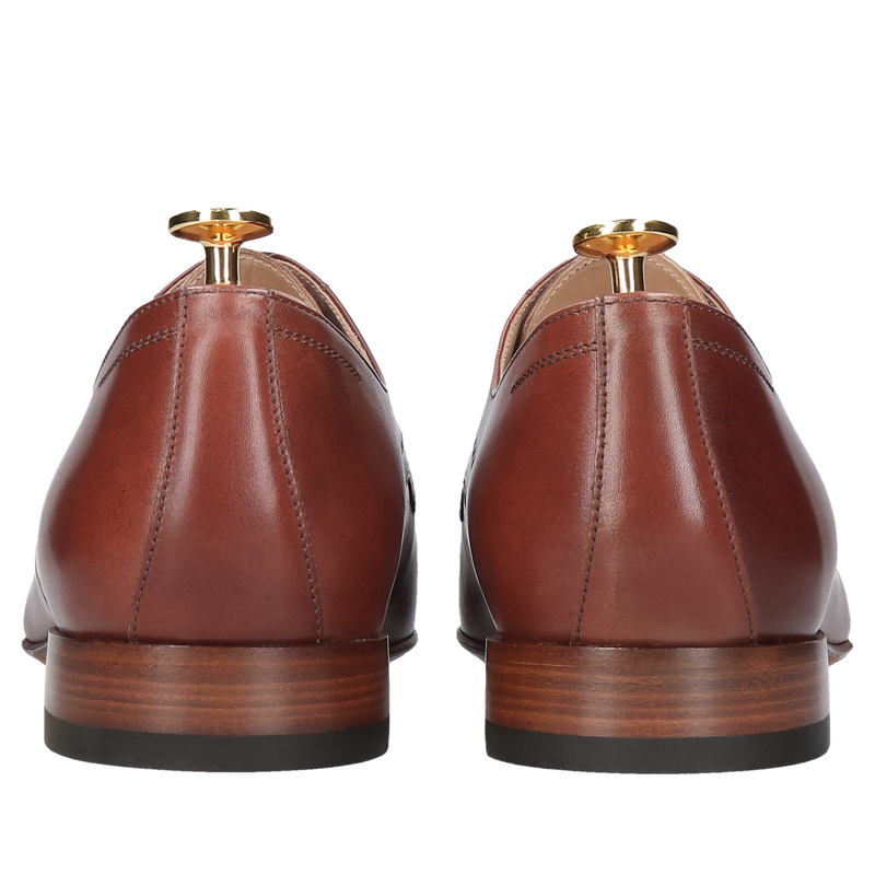 Luksusowe buty na skórzanej podeszwie, męskie buty brązowe na skórze Conhpol Gold, eleganckie buty męskie na skórzanej podeszwie