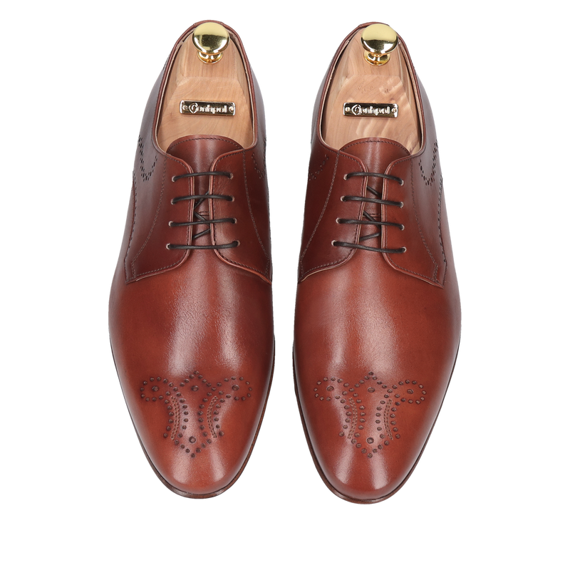 Luksusowe buty na skórzanej podeszwie, męskie buty brązowe na skórze Conhpol Gold, eleganckie buty męskie na skórzanej podeszwie