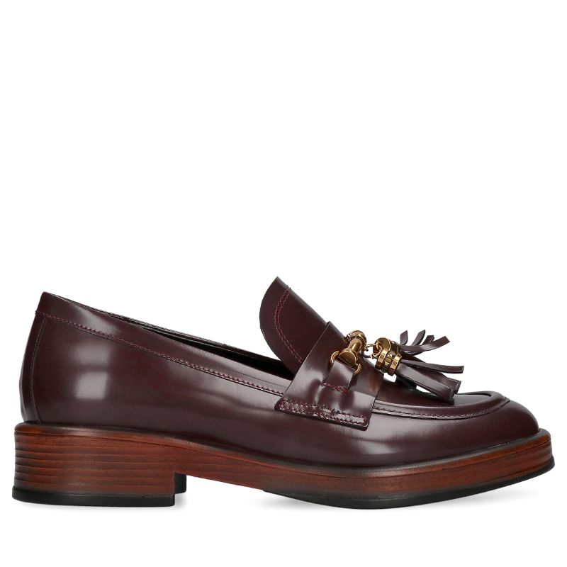 Skórzane, bordowe loafersy damskie Muriel, VS0011-01, Loafersy i mokasyny, Konopka Shoes