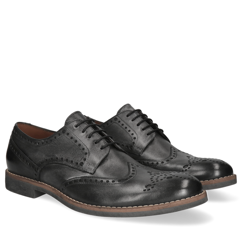 Czarne casualowe, półbuty Teo, Conhpol - polska produkcja, CE6377-01, Brogsy, Konopka Shoes