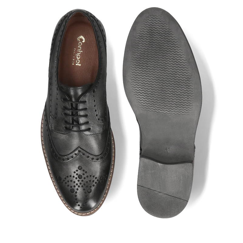 Czarne casualowe, półbuty Teo, Conhpol - polska produkcja, CE6377-01, Brogsy, Konopka Shoes