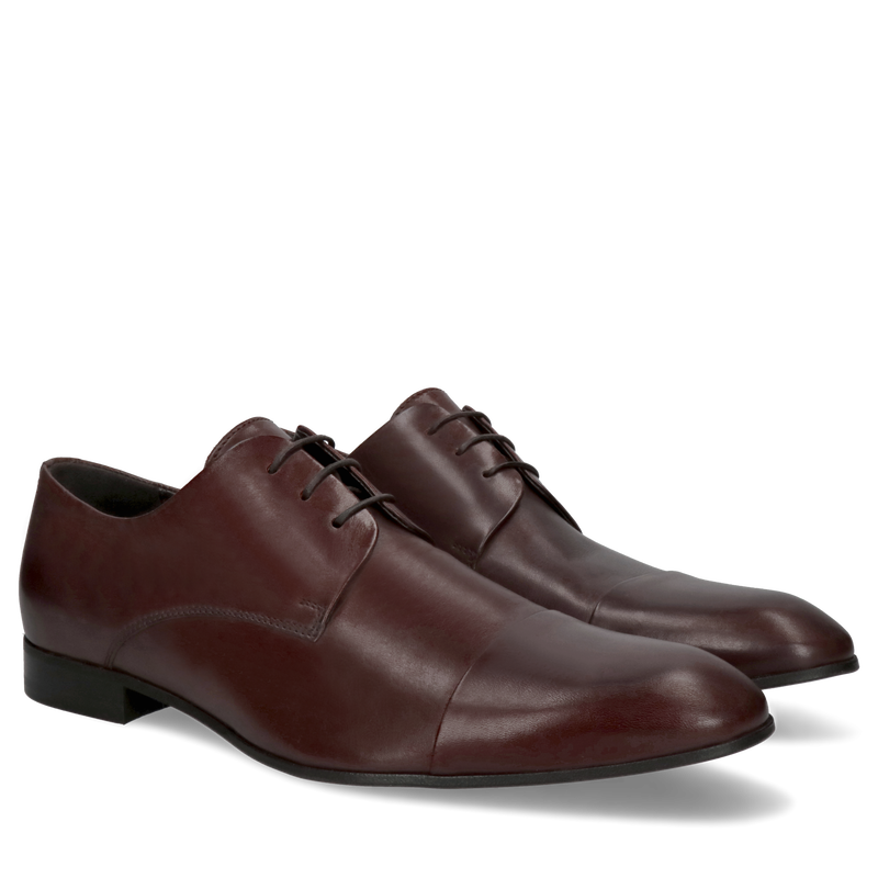 Brązowe, eleganckie półbuty męskie ze skóry licowej, Derby,  Conhpol - polska produkcja, CE4648-03, Konopka Shoes