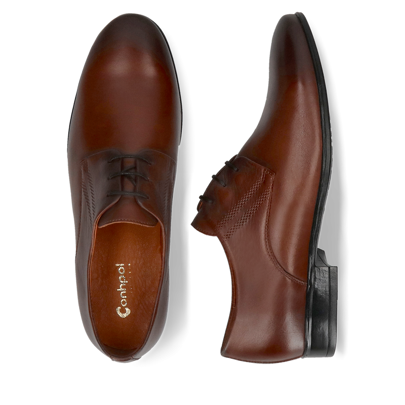 Męskie buty brązowe, eleganckie derby skórzane, buty do ślubu, Conhpol, Konopka Shoes