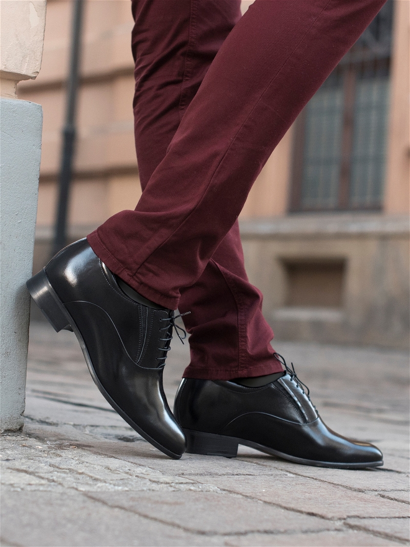 Czarne, eleganckie buty podwyższające, Oxfordy , Conhpol - polska produkcja, CH0410-01, Konopka Shoes