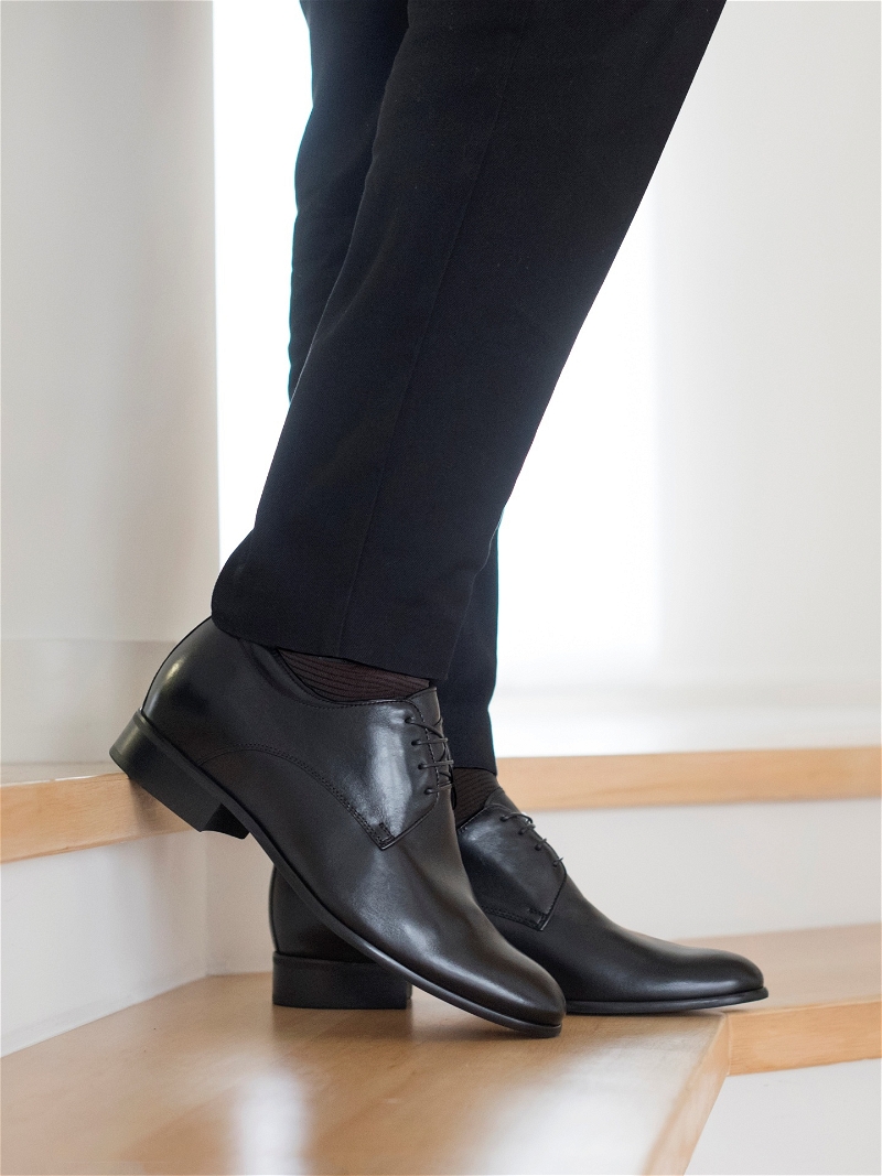 Czarne buty podwyższające Dustin +7 cm, Conhpol - Polski producent, Półbuty podwyższające, CH0478-09, Konopka Shoes