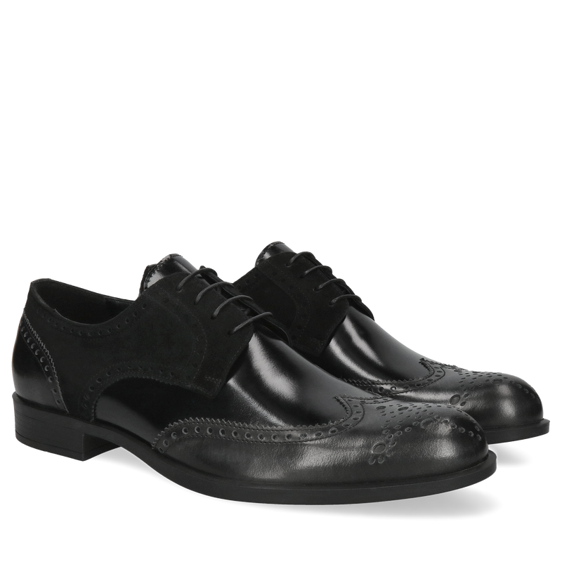 Czarne derby Erik, Conhpol - polska produkcja, Brogsy, Konopka Shoes