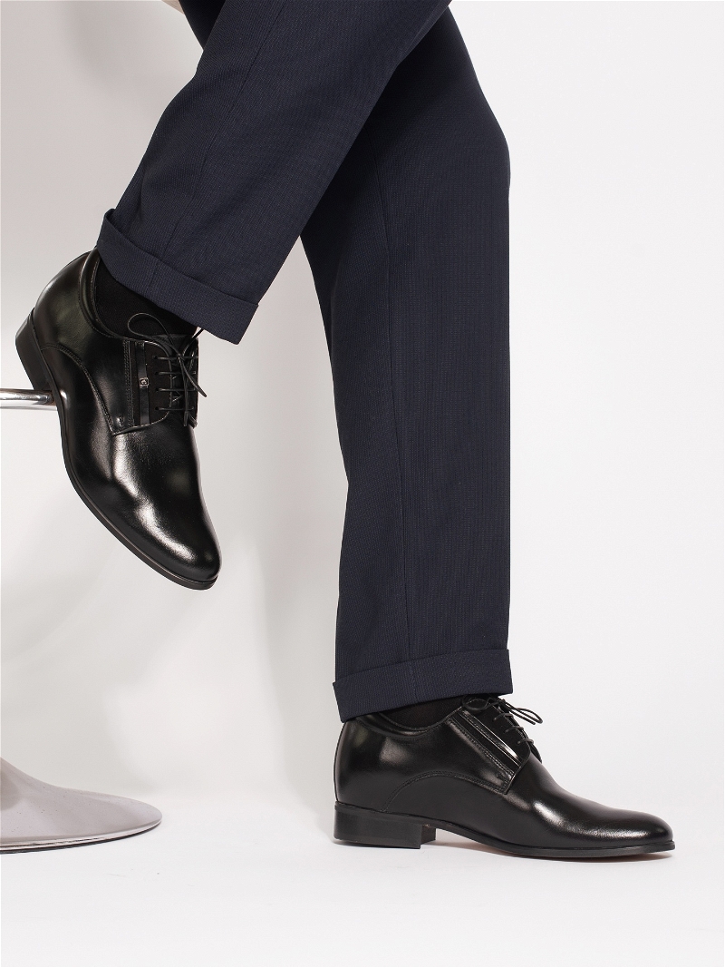 Czarne buty podwyższające Dustin +7 cm, Conhpol - polska produkcja, Derby, CH0309-02, Konopka Shoes
