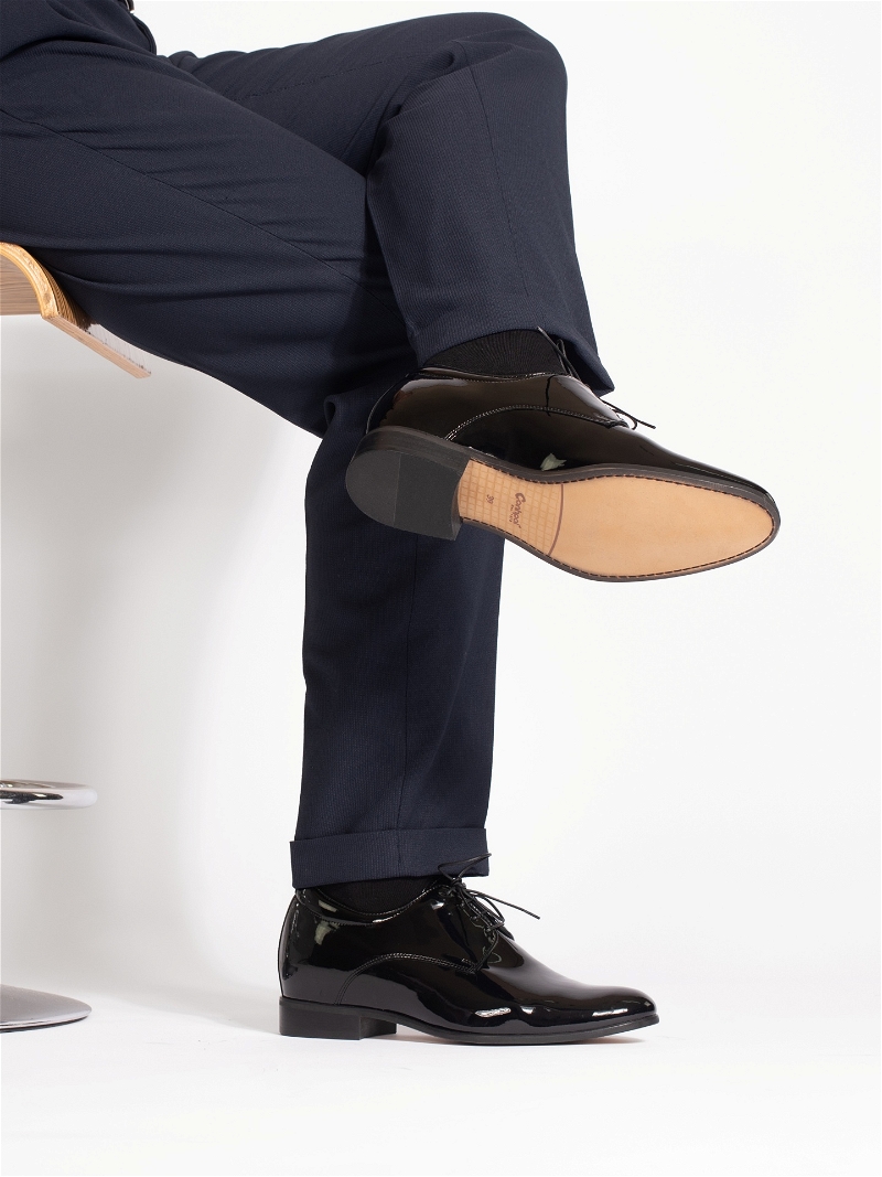 Czarne, eleganckie buty podwyższające, Conhpol - polska produkcja, Półbuty podwyższające,CH0478-04, Konopka Shoes