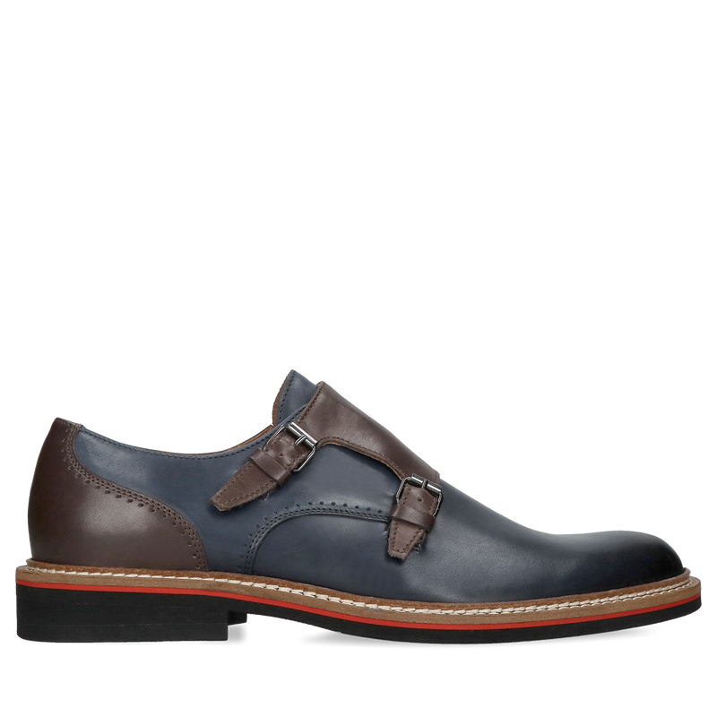 Brązowo- granatowe monki Oscar, Conhpol - polska produkcja, Monki, CF0037-01, Konopka Shoes