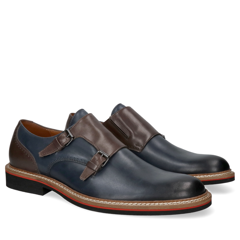 Brązowo- granatowe monki Oscar, Conhpol - polska produkcja, Monki, CF0037-01, Konopka Shoes