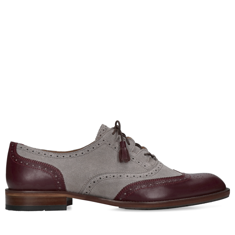 Szaro-bordowe brogsy Tomy, Conhpol - polska produkcja, CF0039-01, półbuty, Konopka Shoes