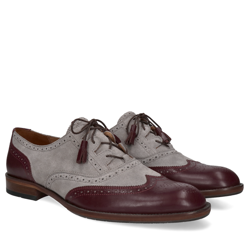 Szaro-bordowe brogsy Tomy, Conhpol - polska produkcja, CF0039-01, półbuty, Konopka Shoes