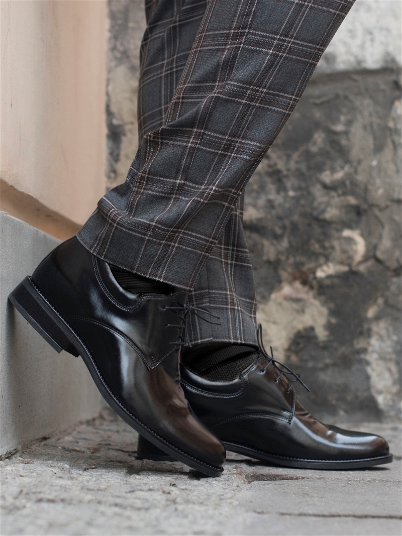 Czarne buty podwyższające Bruce +7 cm, Conhpol - Polski producent, Półbuty podwyższające, CH0104-03, Konopka Shoes